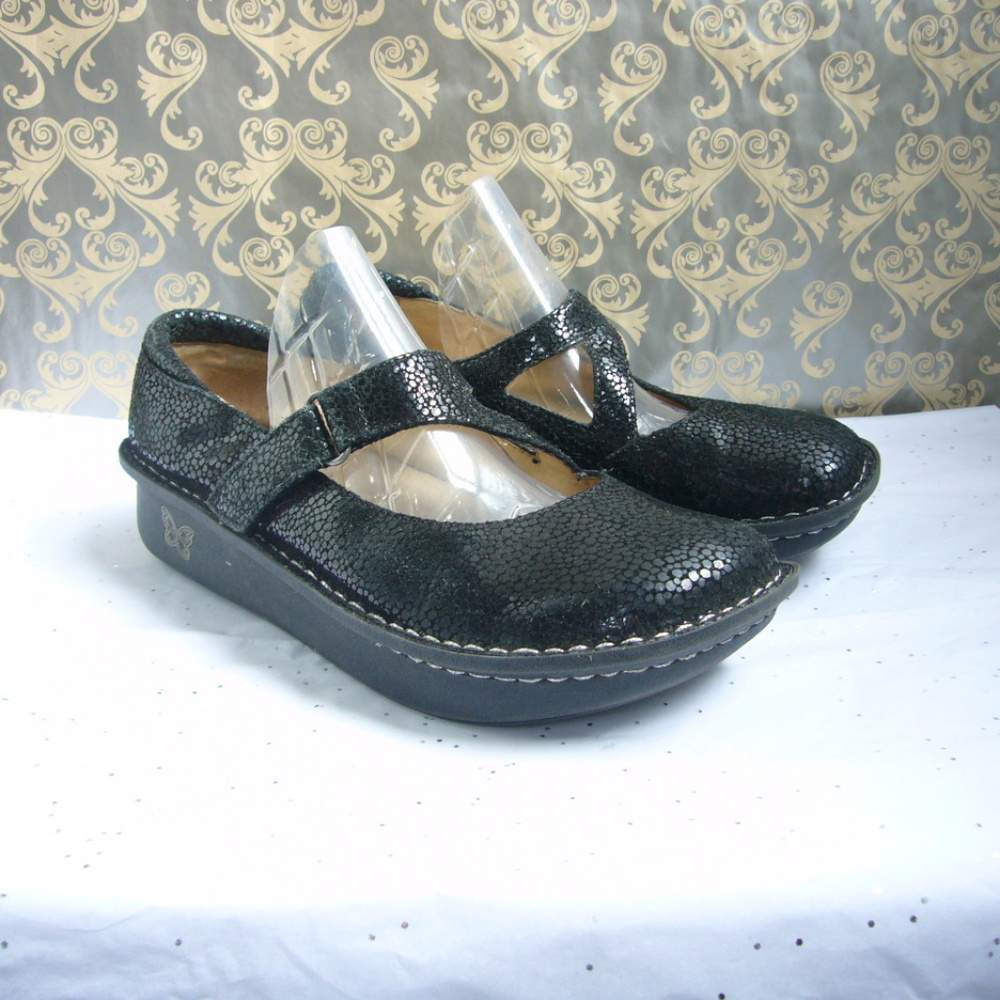 Alegria Black Dayna Dottie Crackle Leather Mary Jane - 38/ 8-8.5 Nurse Walking